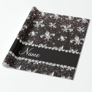 Personalisierter NamensLilienschwarz-Glitter Geschenkpapier