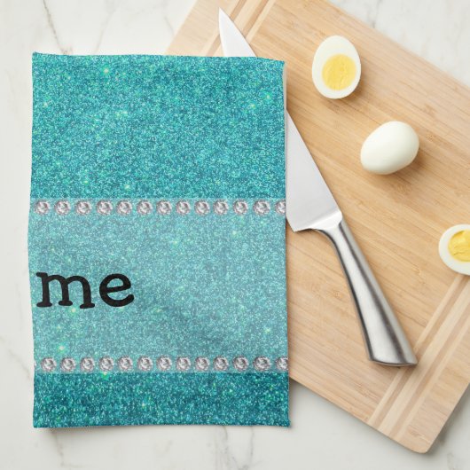 Personalisierter Namensmanatistürkis-Glitter Handtuch (Viertel Falte)