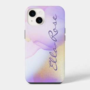 Personalisierter Namensmonogramm Lila Wasserfarbe iPhone 14 Hülle