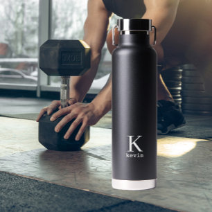 Personalisierter Namensmonogramm schwarz und weiß Trinkflasche