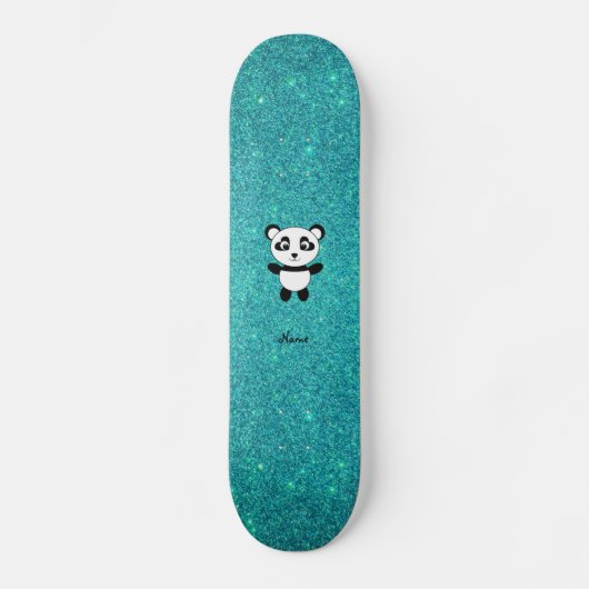 Personalisierter Namenspandatürkis-Glitter Skateboard (Vorderseite)