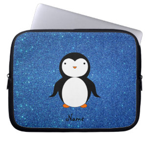 Personalisierter Namenspenguinblau-Glitter Laptopschutzhülle