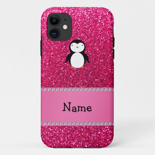 Personalisierter Namenspenguinrosa-Glitter Case-Mate iPhone Hülle (Rückseite)