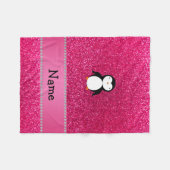 Personalisierter Namenspenguinrosa-Glitter Fleecedecke (Vorderseite (Horizontal))