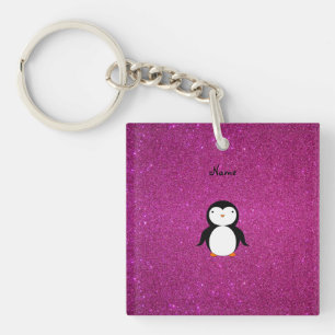 Personalisierter Namenspenguinrosa-Glitter Schlüsselanhänger