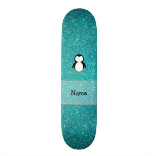Personalisierter Namenspenguintürkis-Glitter Skateboard