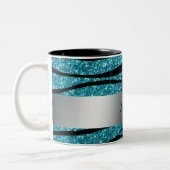 Personalisierter Namenspenguintürkis-Glitter Zebra Zweifarbige Tasse (Links)