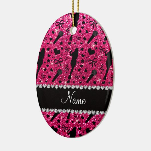 Personalisierter NamensRosenrosa-Glittersänger Keramik Ornament (Links)
