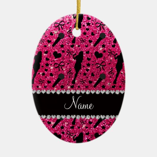 Personalisierter NamensRosenrosa-Glittersänger Keramik Ornament (Vorne)
