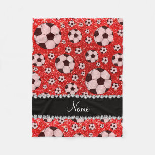 Personalisierter Namensroter Glitterneonfußball Fleecedecke