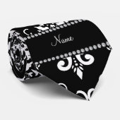 Personalisierter Namensschwarzweiss-Damast Krawatte (Gerollt)