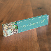 Personalisierter NamensTeller-Schreibtisch blaue Namensplakette (Seite)