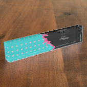 Personalisierter Namenstürkisdiamant-Rosabogen Namensplakette (Seite)