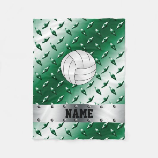 Personalisierter Namensvolleyballgrün-Diamantstahl Fleecedecke (Vorderseite)