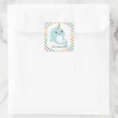 Personalisierter Narwhal Rainbow Glitzer Quadratischer Aufkleber (Tasche)