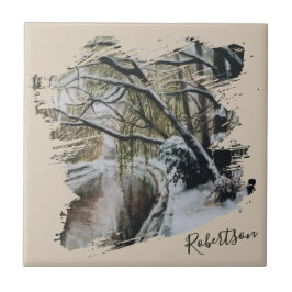 Personalisierter Natur-Aquarell-Winter-Wunderland  Fliese
