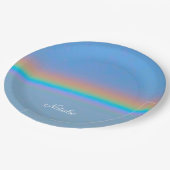 Personalisierter natürlicher Regenbogen Pappteller (Schrägansicht)