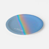 Personalisierter natürlicher Regenbogen Pappteller (Schrägansicht)