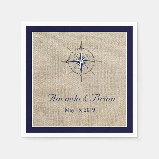 Personalisierter Nautical Compass Hochzeit von Nap Serviette (Vorderseite)