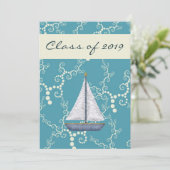 Personalisierter Nautical Sailboat Abschluss Einla Einladung (Stehend Vorderseite)