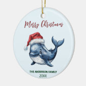 Personalisierter Nautikwal in der Weihnachtsmannmü Keramik Ornament (Links)