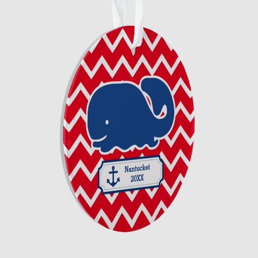 Personalisierter nautischblauwal-Anker Zickzack Ornament (Vorderseite)