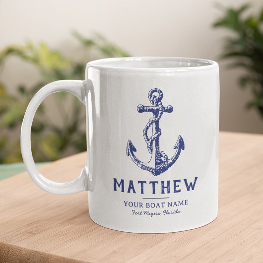 Personalisierter nautischer Anker-Boot-Name-Becher Kaffeetasse