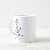 Personalisierter nautischer Anker-Boot-Name-Becher Kaffeetasse (Vorderseite Links)