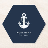 Personalisierter nautischer Anker Bootname Untersetzer (Vorderseite)