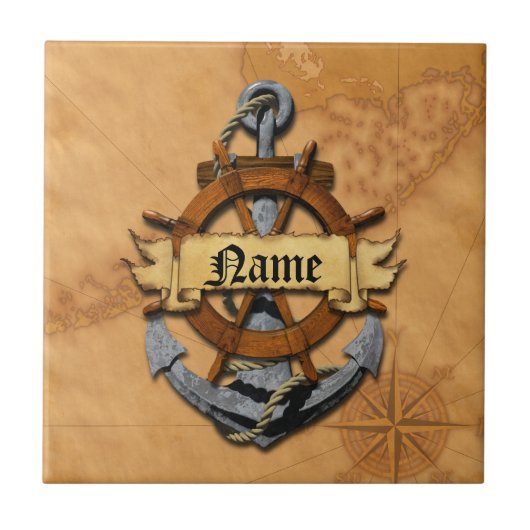Personalisierter nautischer Anker und Steuer Fliese (Vorderseite)