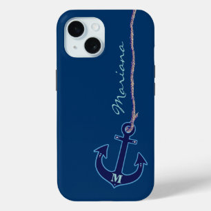Personalisierter nautischer blauer Anker iPhone 15 Hülle