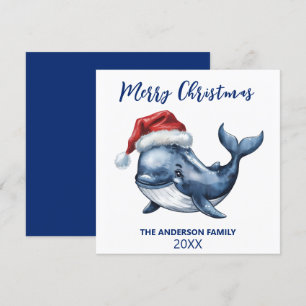 Personalisierter nautischer Wal in Weihnachtsmannh Feiertagskarte