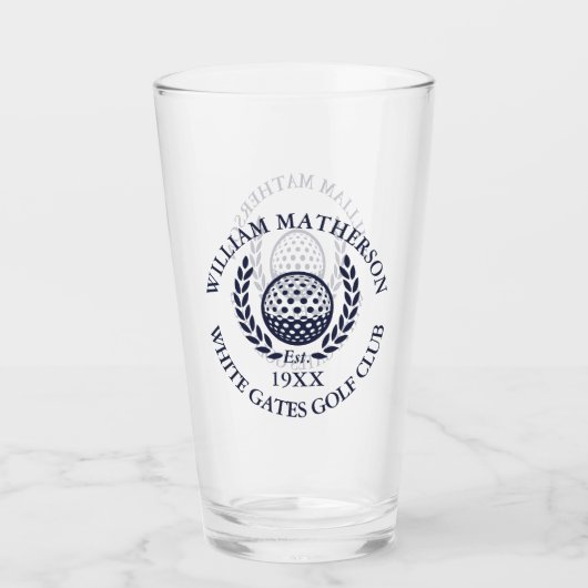 Personalisierter Navy Blau Golfclub-Name Glas (Vorderseite)