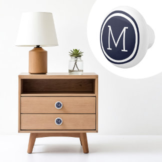 Personalisierter Navy Blue Monogram Drawer Knoblau Keramikknauf