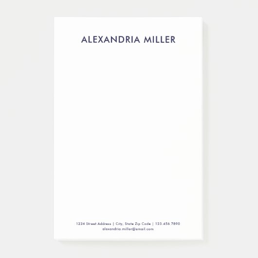 Personalisierter Navy Minimalistisch 4x6 Post-it Klebezettel (Vorderseite)