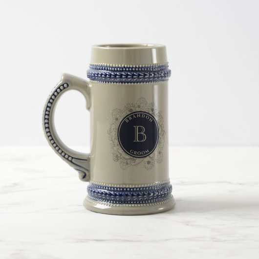 Personalisierter Navy-Monogramm-Geschenkstein für  Bierglas (Links)