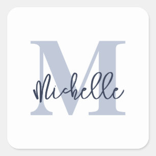 Personalisierter Navy-Monogramm-Quadrat-Aufkleber Quadratischer Aufkleber
