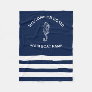 Personalisierter Navy- und White Strip   Name des  Fleecedecke