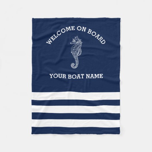 Personalisierter Navy- und White Strip | Name des  Fleecedecke (Vorderseite)