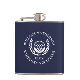 Personalisierter Navyblauer Golfclub-Name Flachmann