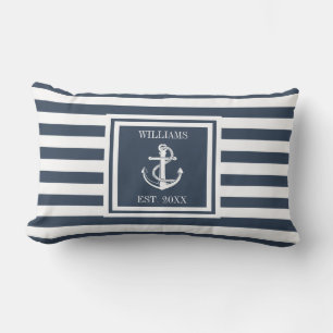 Personalisierter Navyblauer Namensstreifen Nautica Kissen Für Draußen