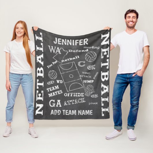 Personalisierter Netball-Chalkboard-Stil Fleecedecke (Beispiel)