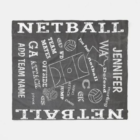 Personalisierter Netball-Chalkboard-Stil Fleecedecke (Vorderseite (Horizontal))
