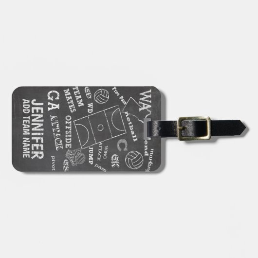 Personalisierter Netball-Chalkboard-Stil Gepäckanhänger (Vorderseite horizontal)