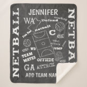 Personalisierter Netball-Chalkboard-Stil Sherpadecke (Vorderseite)