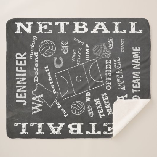 Personalisierter Netball-Chalkboard-Stil Sherpadecke (Vorderseite (Horizontal))
