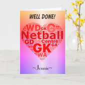 Personalisierter Netball-Positions-Herz-Entwurf Karte (Gelbe Blume)