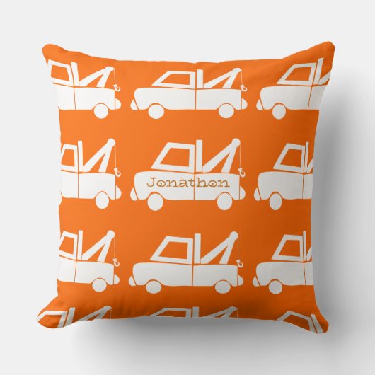 Personalisierter neuer Baby Boy's Room Orange Dump Kissen (Vorderseite)