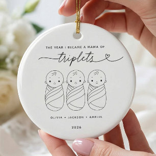 Personalisierter neuer Mama-von-Drillingen-Schmuck Keramik Ornament
