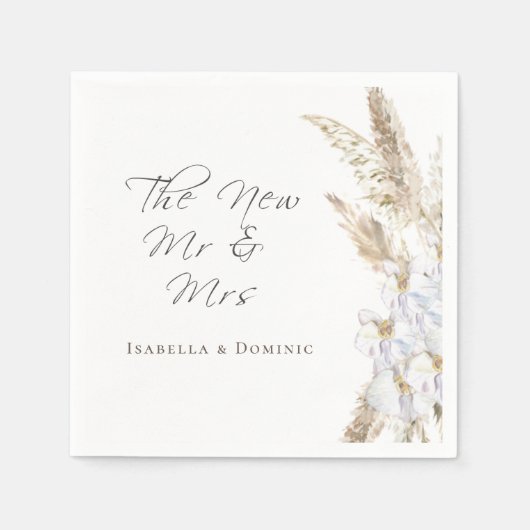 Personalisierter neuer Mr. & Mrs. Pampas Grass Wed Serviette (Vorderseite)